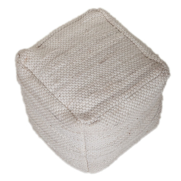 Homeroots Chic Chunky White Textured Pouf  Cotton 383105