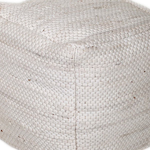 Homeroots Chic Chunky White Textured Pouf  Cotton 383105