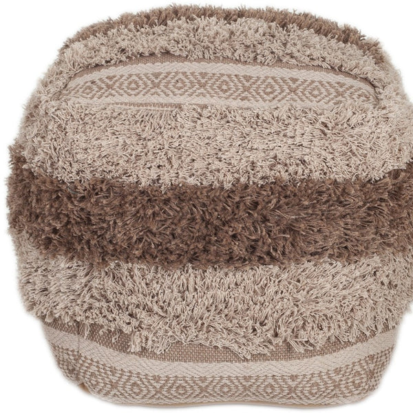 Homeroots Boho Shaggy Khaki Textured Pouf  Cotton 383106