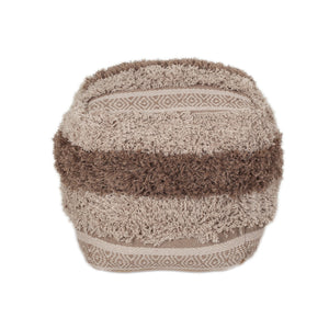 Homeroots Boho Shaggy Khaki Textured Pouf  Cotton 383106