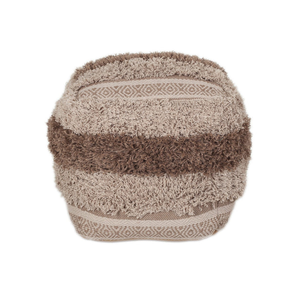 Homeroots Boho Shaggy Khaki Textured Pouf  Cotton 383106