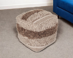 Homeroots Boho Shaggy Khaki Textured Pouf  Cotton 383106