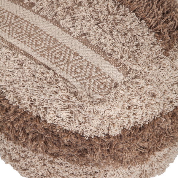 Homeroots Boho Shaggy Khaki Textured Pouf  Cotton 383106