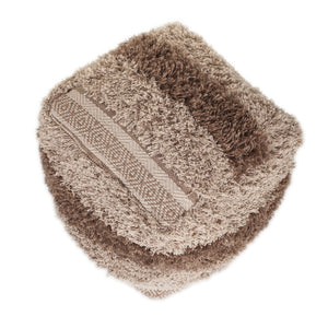 Homeroots Boho Shaggy Khaki Textured Pouf  Cotton 383106