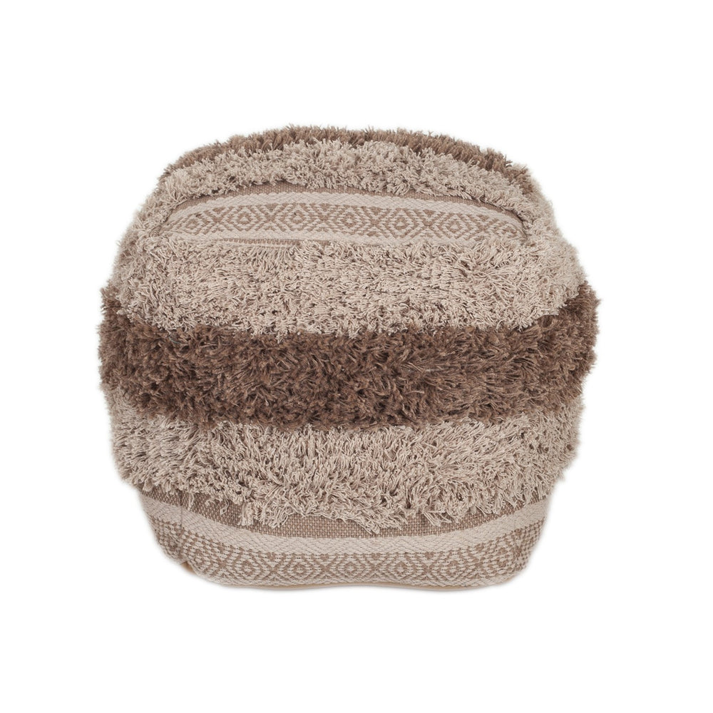 Homeroots Boho Shaggy Khaki Textured Pouf  Cotton 383106