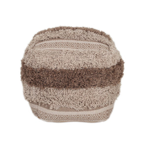 Homeroots Boho Shaggy Khaki Textured Pouf  Cotton 383106