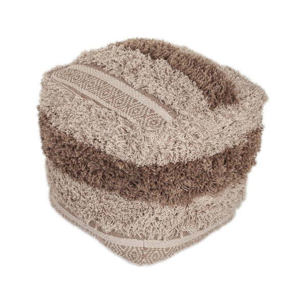 Homeroots Boho Shaggy Khaki Textured Pouf  Cotton 383106