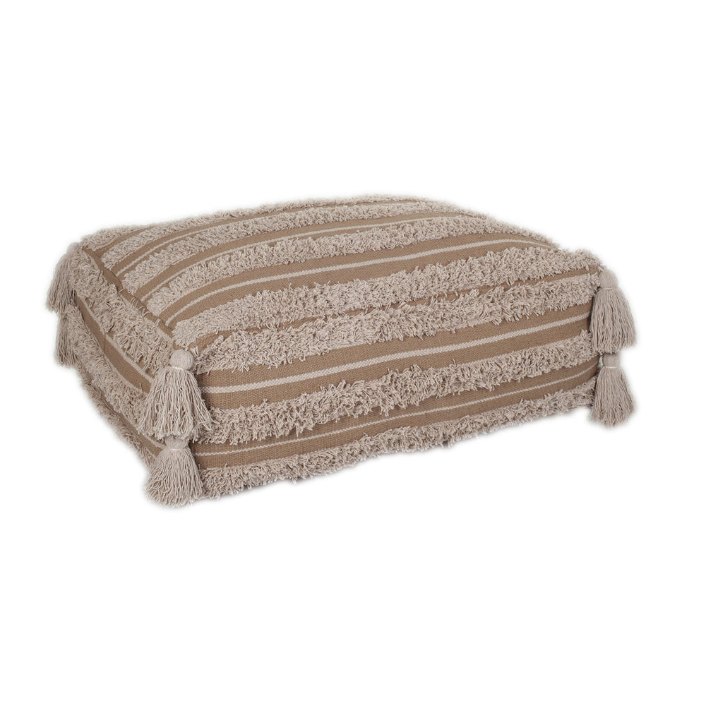 Homeroots Camel Fringe Striped Pouf  Cotton 383107