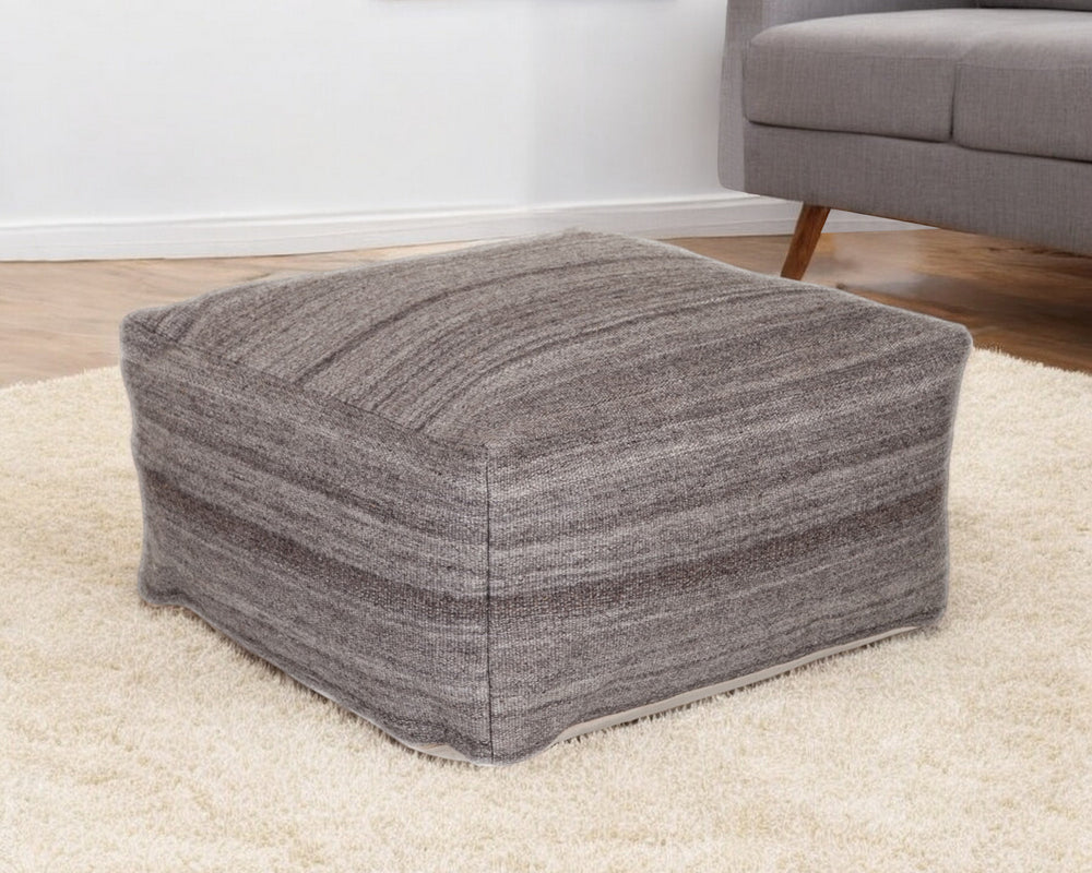 Homeroots 24" Gray And Brown Cotton Pouf Ottoman   383109