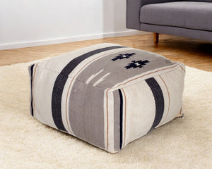 Homeroots Aztec Gray Navy And Beige Pouf  Cotton 383110