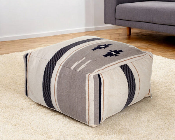 Homeroots Aztec Gray Navy And Beige Pouf  Cotton 383110