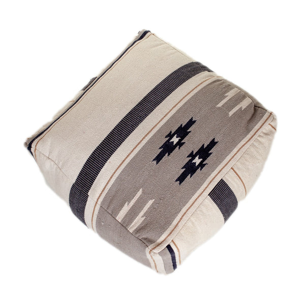 Homeroots Aztec Gray Navy And Beige Pouf  Cotton 383110