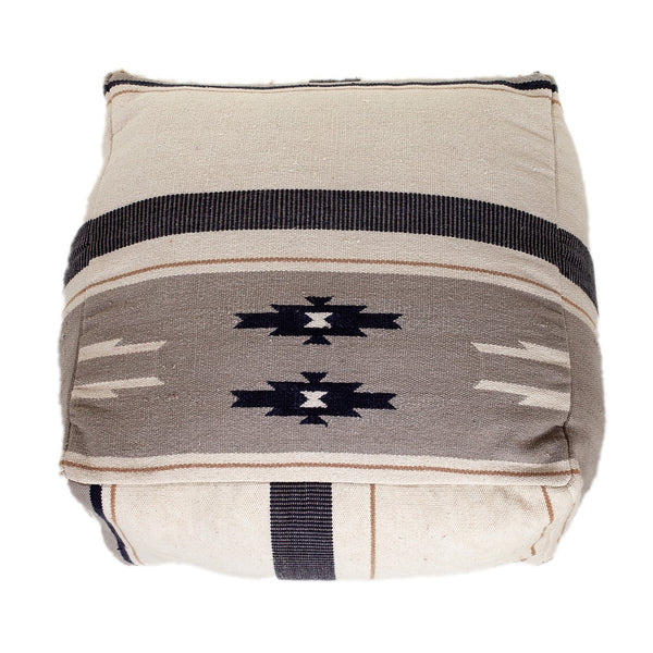 Homeroots Aztec Gray Navy And Beige Pouf  Cotton 383110