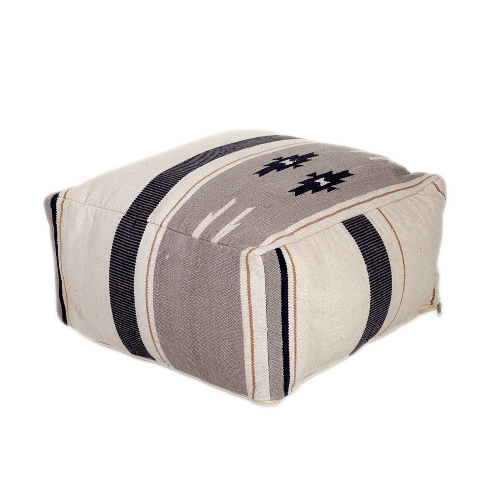 Homeroots Aztec Gray Navy And Beige Pouf  Cotton 383110