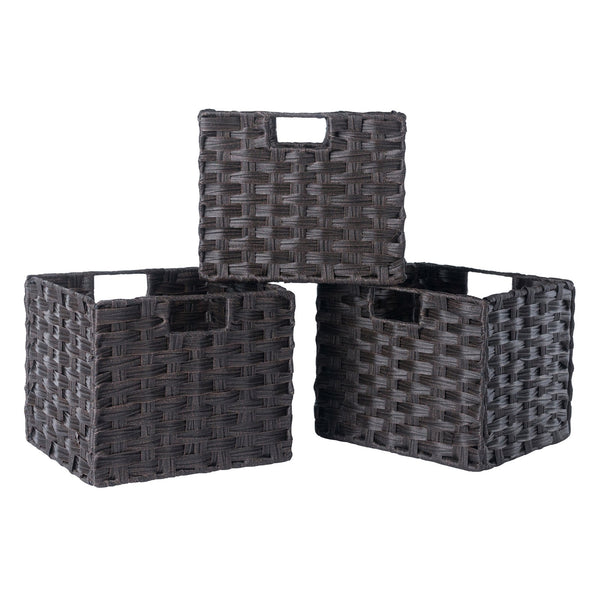 Winsome Wood Melanie 3-piece Foldable Woven Fiber Basket Set In Chocolate - Stylish Storage For Home Organization Chocolate Polypropylene 38311-winsome-wood