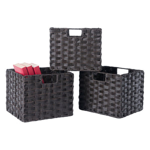 Winsome Wood Melanie 3-piece Foldable Woven Fiber Basket Set In Chocolate - Stylish Storage For Home Organization Chocolate Polypropylene 38311-winsome-wood