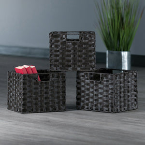 Winsome Wood Melanie 3-piece Foldable Woven Fiber Basket Set In Chocolate - Stylish Storage For Home Organization Chocolate Polypropylene 38311-winsome-wood