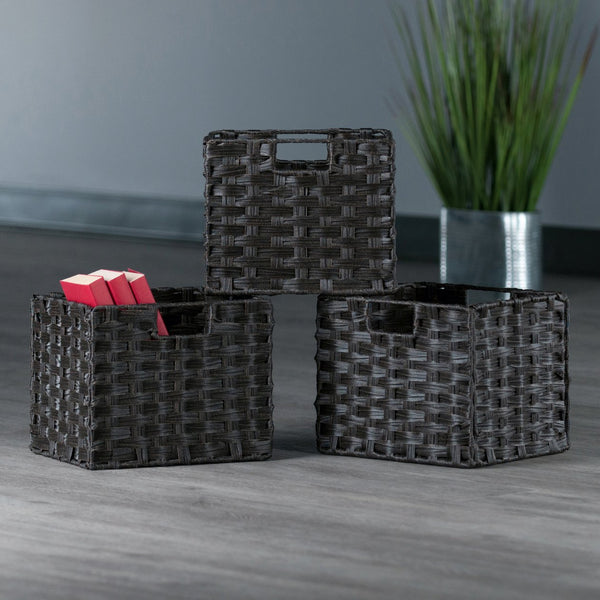 Winsome Wood Melanie 3-piece Foldable Woven Fiber Basket Set In Chocolate - Stylish Storage For Home Organization Chocolate Polypropylene 38311-winsome-wood