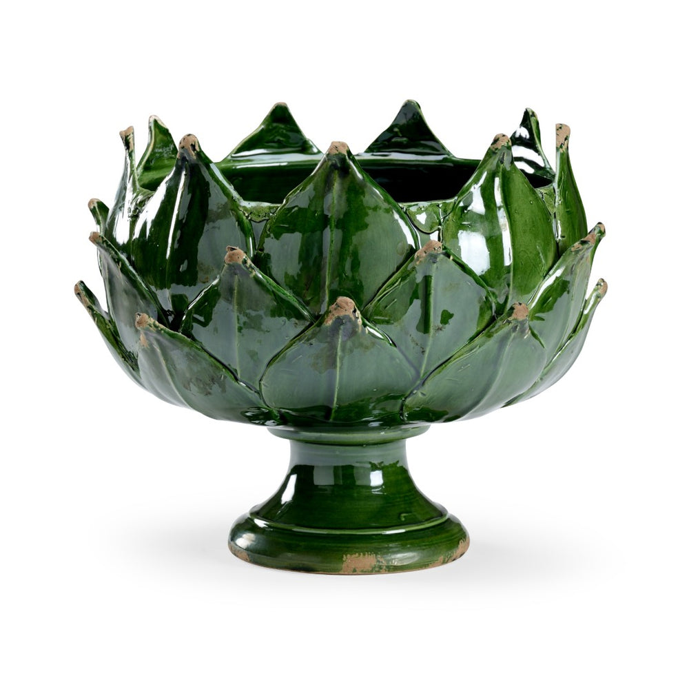 Chelsea House Green Artichoke Leaf Vase — Hand-Glazed Porcelain Pedestal Centerpiece In Deep Glossy Forest Green, 12" H 383132
