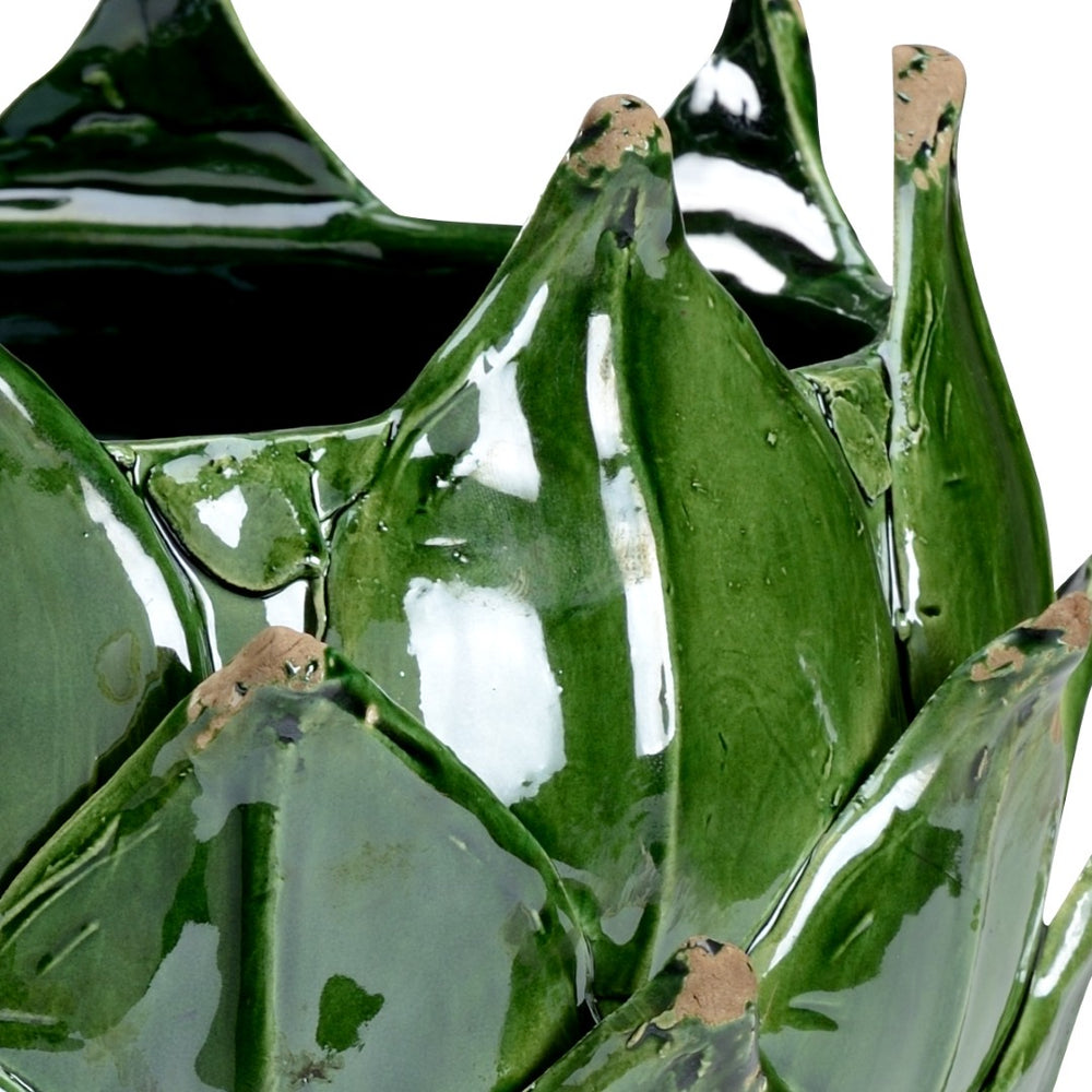 Chelsea House Green Artichoke Leaf Vase — Hand-Glazed Porcelain Pedestal Centerpiece In Deep Glossy Forest Green, 12" H 383132
