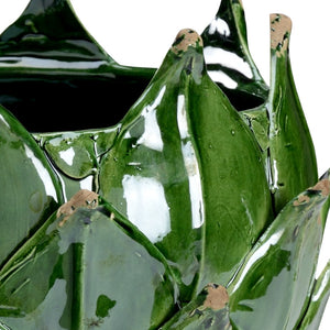 Chelsea House Green Artichoke Leaf Vase — Hand-Glazed Porcelain Pedestal Centerpiece In Deep Glossy Forest Green, 12" H 383132