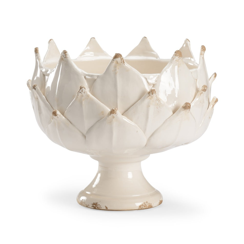 Chelsea House White Hand-Glazed Leaf Vase — 12" Artichoke Porcelain Pedestal Centerpiece For Modern Farmhouse Decor 383133