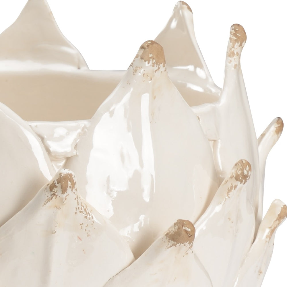 Chelsea House White Hand-Glazed Leaf Vase — 12" Artichoke Porcelain Pedestal Centerpiece For Modern Farmhouse Decor 383133