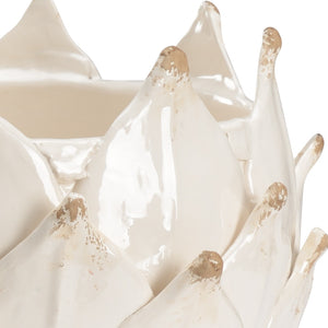 Chelsea House White Hand-Glazed Leaf Vase — 12" Artichoke Porcelain Pedestal Centerpiece For Modern Farmhouse Decor 383133
