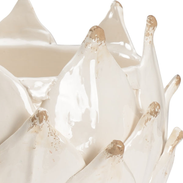 Chelsea House White Hand-Glazed Leaf Vase — 12" Artichoke Porcelain Pedestal Centerpiece For Modern Farmhouse Decor 383133