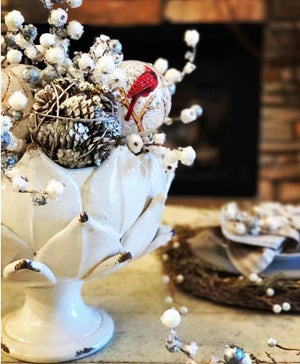 Chelsea House White Hand-Glazed Leaf Vase — 12" Artichoke Porcelain Pedestal Centerpiece For Modern Farmhouse Decor 383133