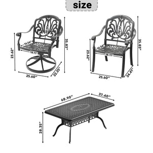 English Elm 7-Piece All-Weather Cast Aluminum Dining Set With 2 Swivel Chairs & Cushioned Seating For Outdoor Fun W1710S00369