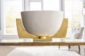Chelsea House Lander Gloss White Porcelain Bowl With Antique Gold Leaf Iron Stand — Sculptural Centerpiece Accent 383157
