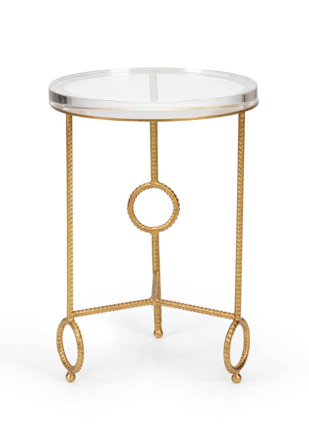 Chelsea House Yonkers Vintage-Modern Side Table By Bradshaw Orrell — Antique Gold Leaf Iron Base, Clear Acrylic Top 383178