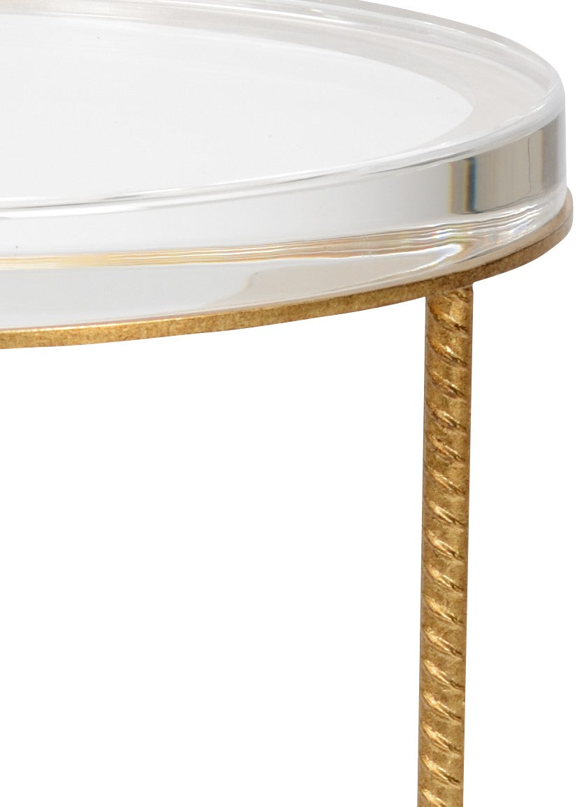 Chelsea House Yonkers Vintage-Modern Side Table By Bradshaw Orrell — Antique Gold Leaf Iron Base, Clear Acrylic Top 383178