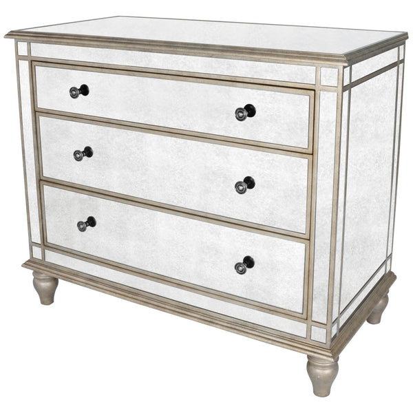 Homeroots Rectangle Mirrored Three Drawer Console Storage Chest  Solid And Manufactured Wood 383193
