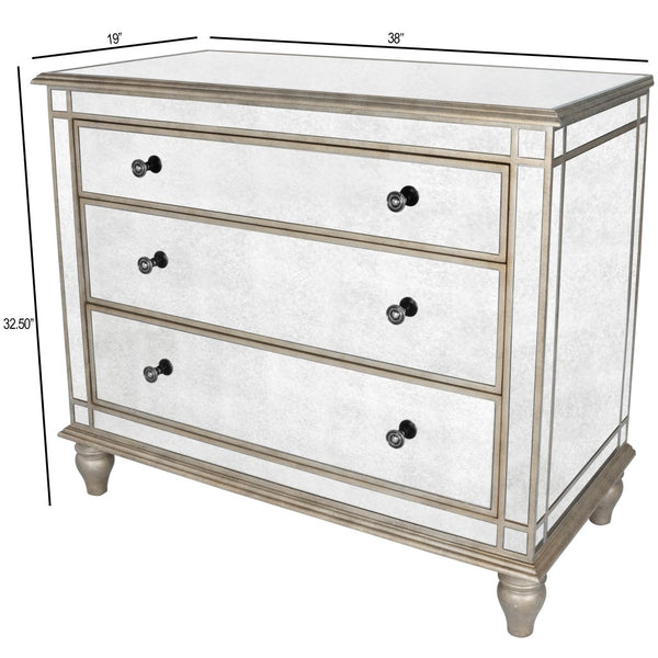 Homeroots Rectangle Mirrored Three Drawer Console Storage Chest  Solid And Manufactured Wood 383193