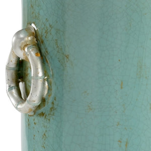 Chelsea House Ring Trophy Porcelain Vase By Bradshaw Orrell — Antique Mint Green Glaze With Silver Accents, 18" H 383197