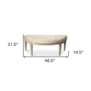 Homeroots Classic Ivory And Golden White Wash Crescent Shaped Bench  Solid Wood 383198
