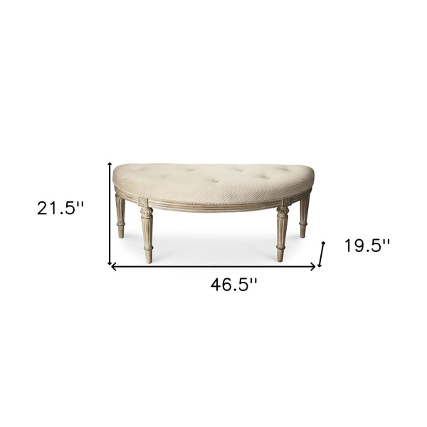 Homeroots Classic Ivory And Golden White Wash Crescent Shaped Bench  Solid Wood 383198