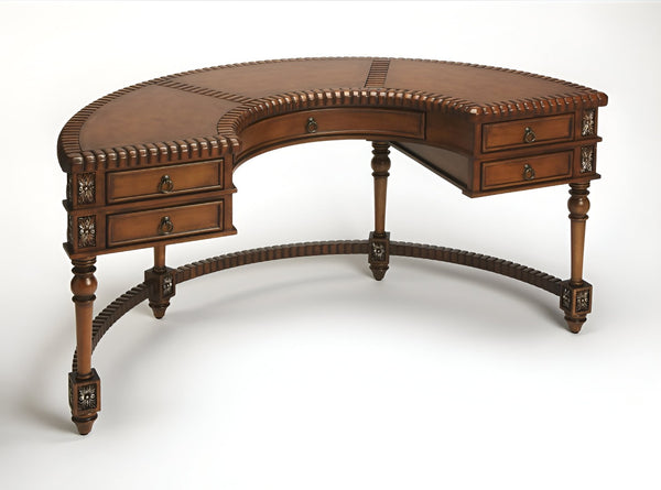 HomeRoots 60" Dark Brown Kidney Writing Desk - Elegant Solid Wood Design with Hand-Carved Detailing & Storage 383202