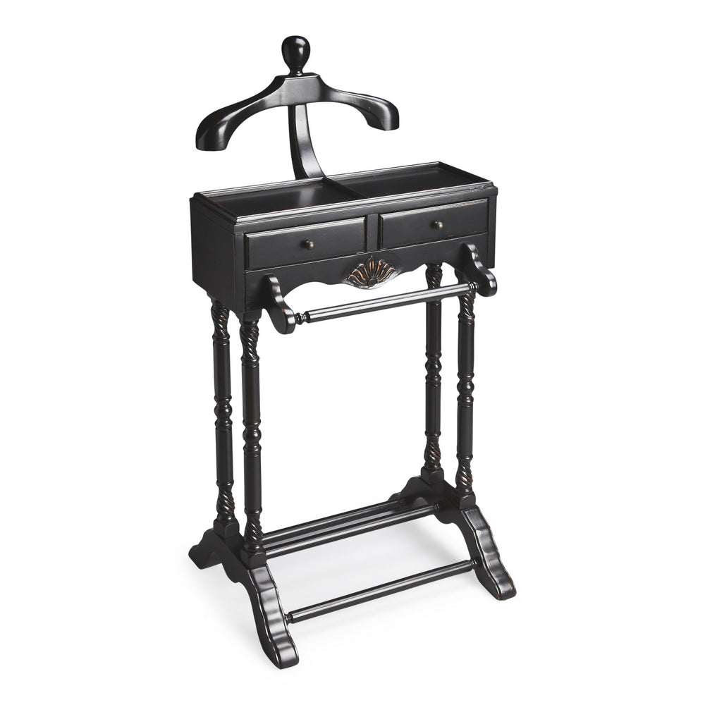 Homeroots Handsome Vintage Style Black Finish Wood Valet   383204