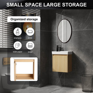 English Elm 20" Wall-Mounted Bathroom Vanity With Ceramic Sink - Stylish Oak Finish, Compact Storage Solution W1972P196394
