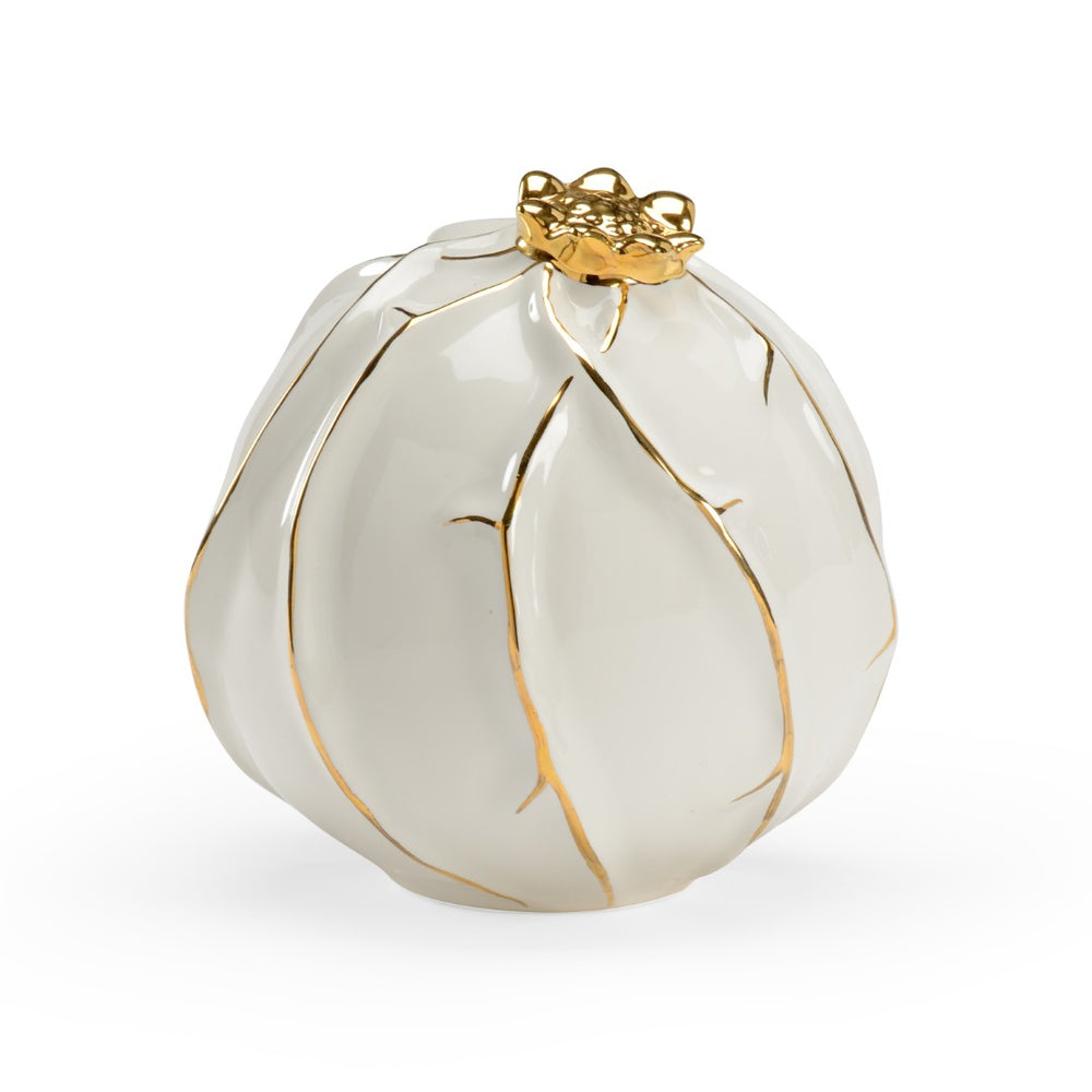 Chelsea House Pomegranate Hand-Glazed Porcelain Sculpture In White With Gold Accents — Luxe Mantel & Centerpiece Decor 383210