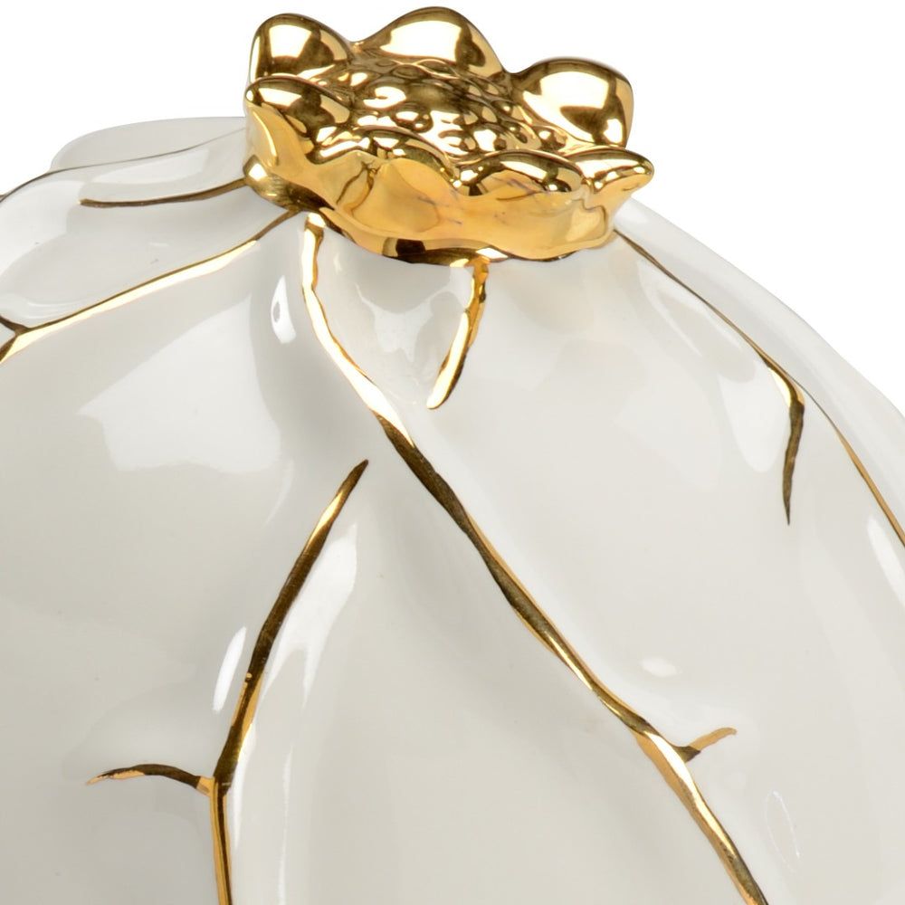 Chelsea House Pomegranate Hand-Glazed Porcelain Sculpture In White With Gold Accents — Luxe Mantel & Centerpiece Decor 383210