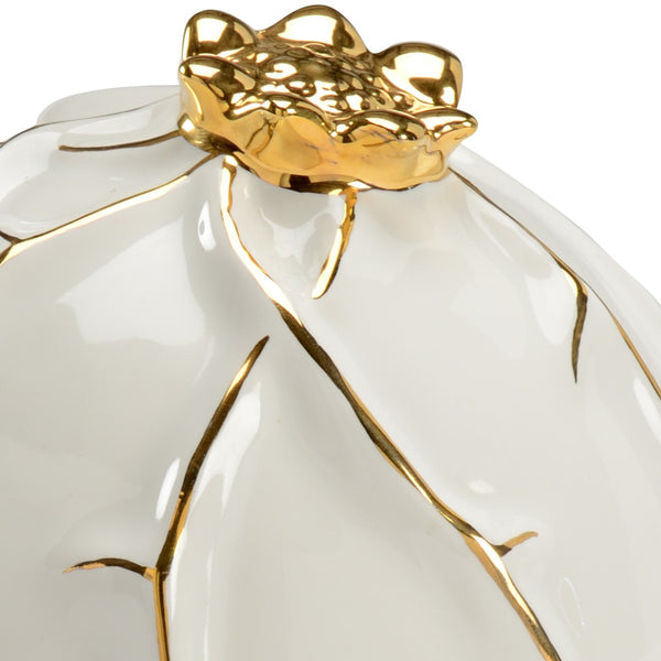 Chelsea House Pomegranate Hand-Glazed Porcelain Sculpture In White With Gold Accents — Luxe Mantel & Centerpiece Decor 383210