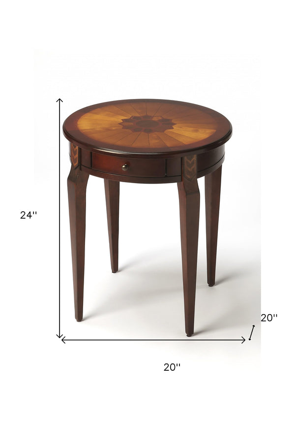 Homeroots Cherry With Maple Inlay Round Accent Table   383212