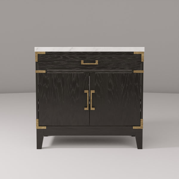 English Elm Black Oak Single Vanity 36" W With Premium Carrara Marble Top, Soft-Close Doors & Stylish Storage B2731P260909