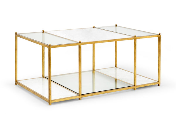 Chelsea House Directoire Antique Gold Stripe Coffee Table With White Marble Top & Glass Shelf — Jamie Merida Design 383227