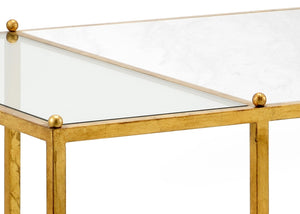 Chelsea House Directoire Antique Gold Stripe Coffee Table With White Marble Top & Glass Shelf — Jamie Merida Design 383227