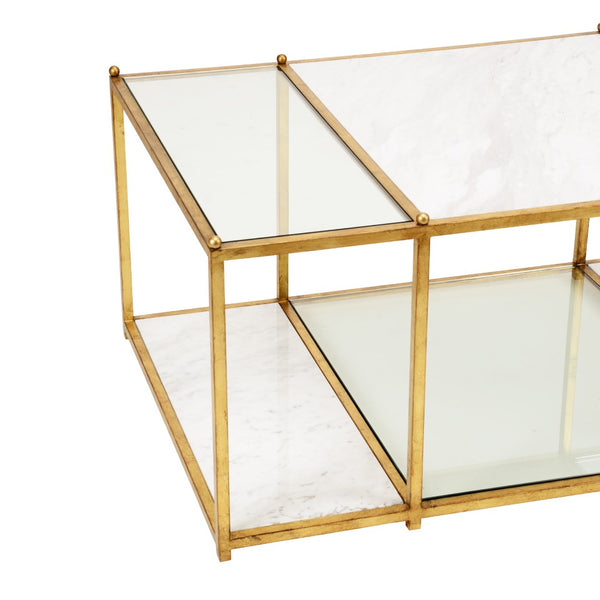 Chelsea House Directoire Antique Gold Stripe Coffee Table With White Marble Top & Glass Shelf — Jamie Merida Design 383227